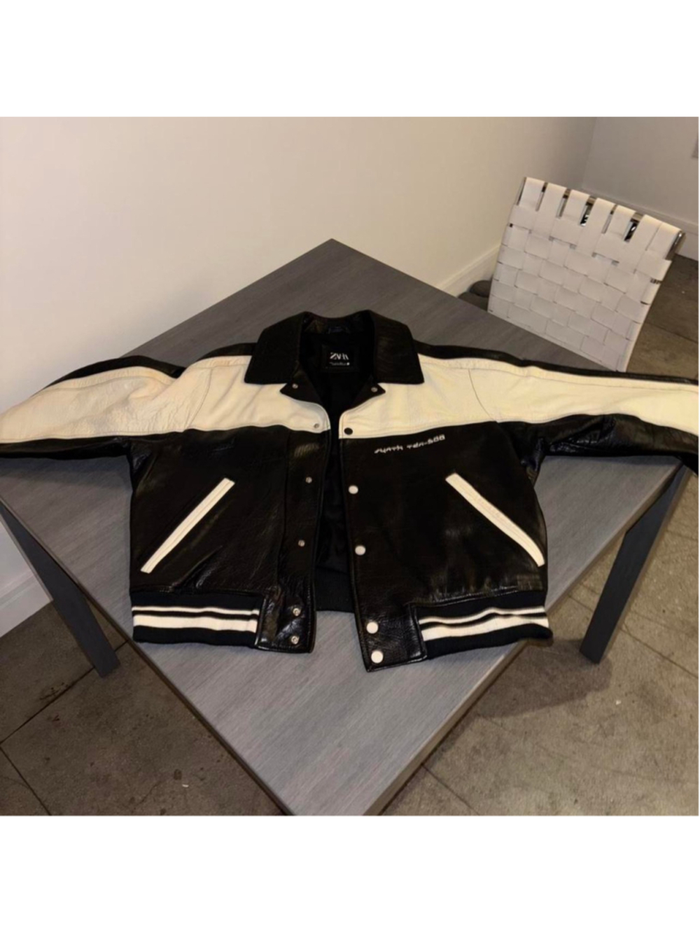 Black and white Zara genuine leather jacket #leatherjacket

black leather, contr